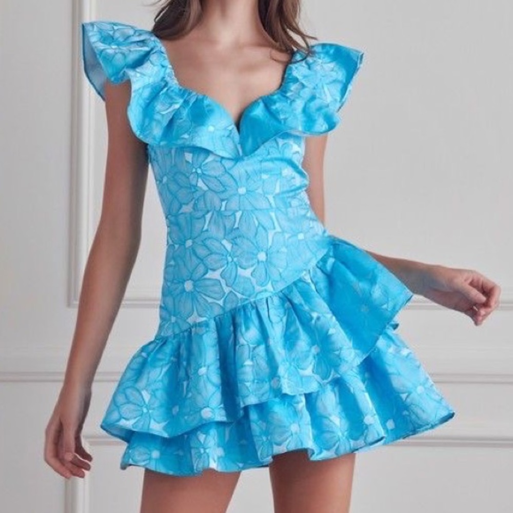 blue ruffle dress